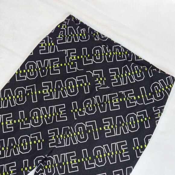 No Boundaries Leggings Love Yourself Print Black/White Neon Accents Stretchy M - Picture 5 of 7
